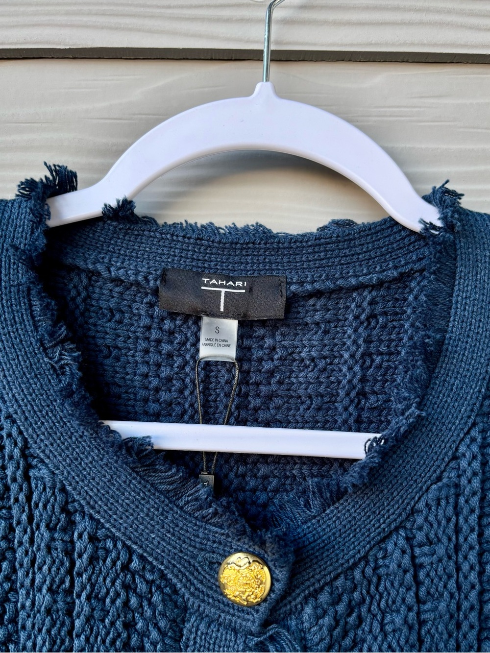Tahari Navy Gold Button Knit Lady Jacket Cardigan Sweater NWT Small - Picture 3 of 5
